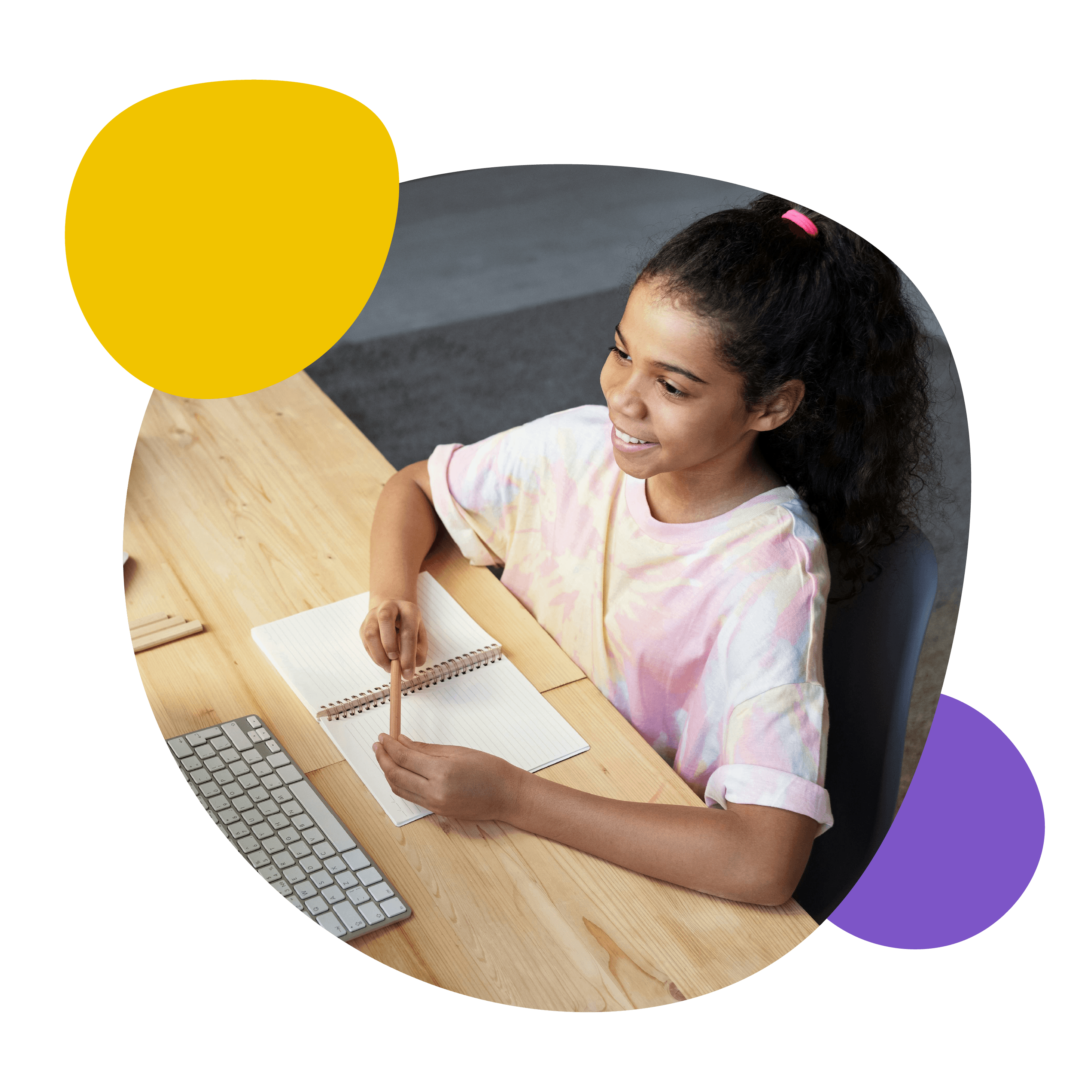 Young girl studying at desk